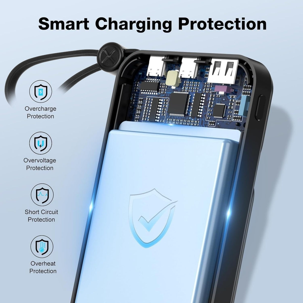 10000mAh Portable Power Bank with 22.5W Fast Charging & 3 Built-in Cables